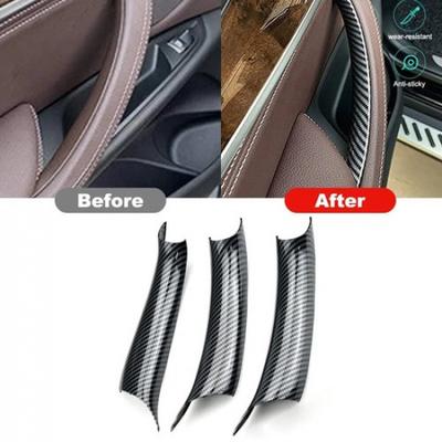 3Pcs Carbon Fiber Interior Door Pull Handle Cover Trim Fit For BMW X5 F15 14-18