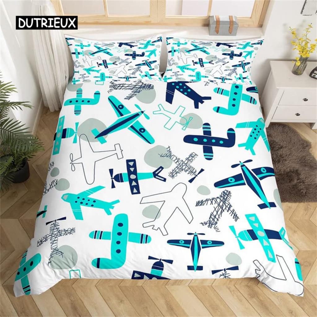 

Мультяшный пододеяльник с самолетом, комплект постельного белья с самолетом, милый пододеяльник из микрофибры с облаками, Твин, Кинг, для детей, мальчиков, девочек, подарок, для комнаты EU single(135x200cm)