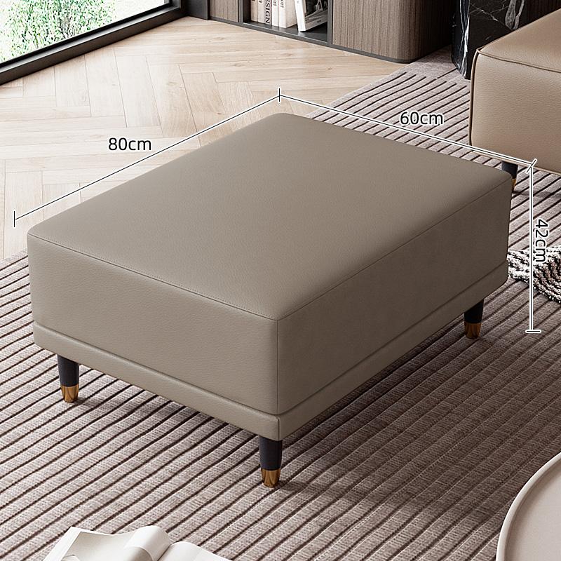 Faux Leather Ottoman Stool with Solid Wood Base, Modern Footrest for Living Room, Adjustable Padded Step Stool Shoe Bench