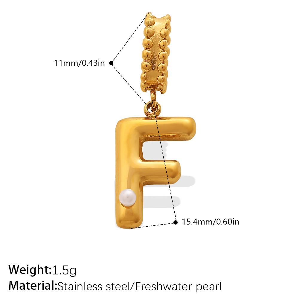 Fashion Personalized Bubble Three-Dimensional 26 English Pearl Letter Pendant Stainless Steel Gold-Plated Diy Accessories