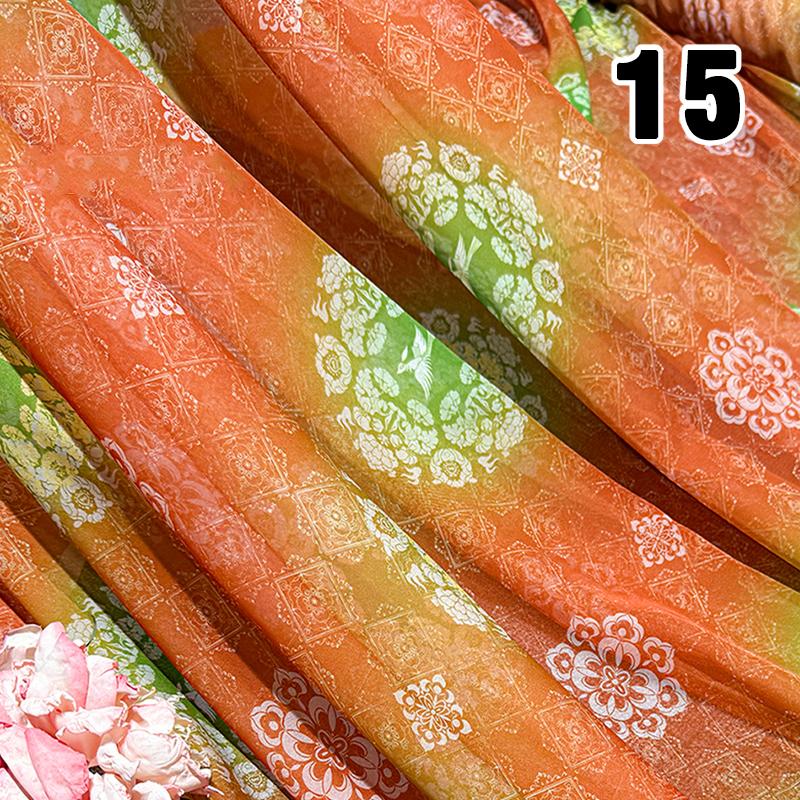 

100*150cm Chinese Classical Chiffon Flower Fabric Tuanhua Printed 30D Chiffon Fabric For Sewing Ancient Style Hanfu Dress Skirts 50x150cm