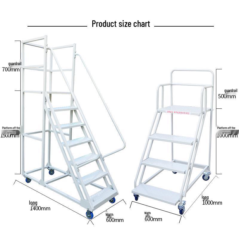 Heavy-Duty Movable Platform Ladder with Wheels for Supermarket Stocking and Picking