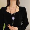 Purple Crystal Flower Sweater Chain: Elegant Women's Long Necklace, New Chinese Style, Versatile Pendant Accessory