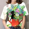Cute Cat Sketch 3D Printed Women's Harajuku Round Neck Short Sleeved T-shirt