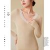 Women's V-Neck Wool Thermal Underwear Set – Seamless Slim Fit for Autumn Warmth