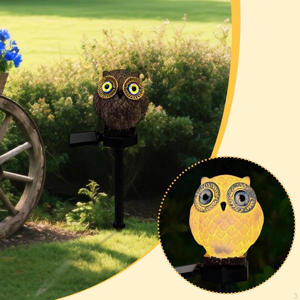 Outdoor Solar Pathway Light Garden Stake Animal Statue Ornament Landscaping Lamp Owl Figurine Warm