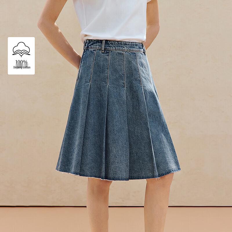 INMAN Women s Denim Pleated Skirt M