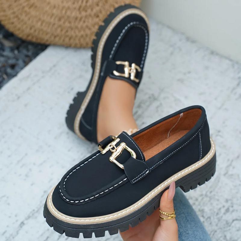 Women's Loafers Retro Suede Casual Shoes Round Toe Rubber Platform Shoes Classic Shallow Mouth Loafers High Quality Womens Shoes