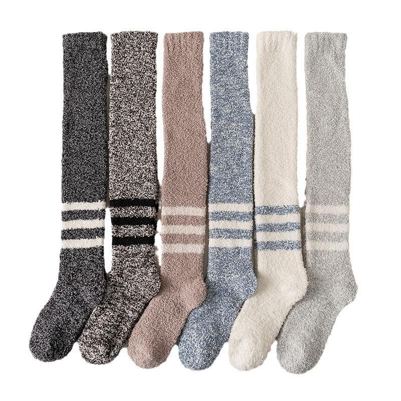 Kniehohe Socken aus Korallenfleece, Verdickte Winter-Langbein-Kniepolster aus Fleece, Locker sitzende Socken für ältere Menschen, Herren-Hausschlafsocken für den Boden
