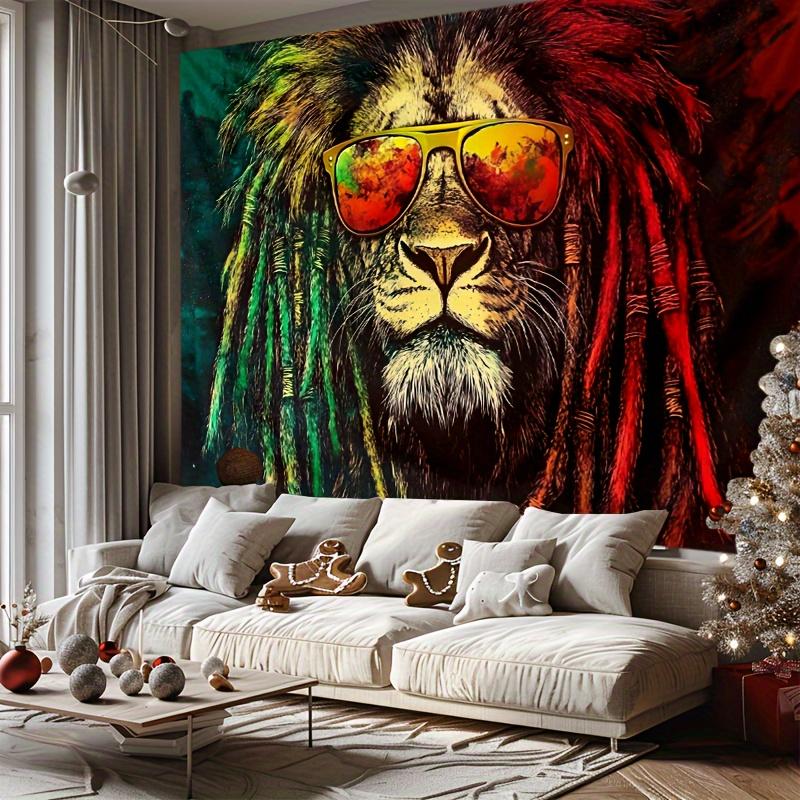 Colorful Lion Tapestry: Vibrant Dreadlocks And Sunglasses For A Bold And Eclectic Home Decor