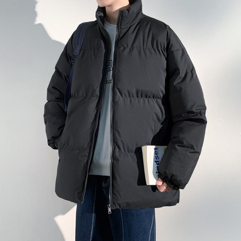 Winter thickened cotton clothes men's stand-up collar bread clothes solid color loose large size cotton coat