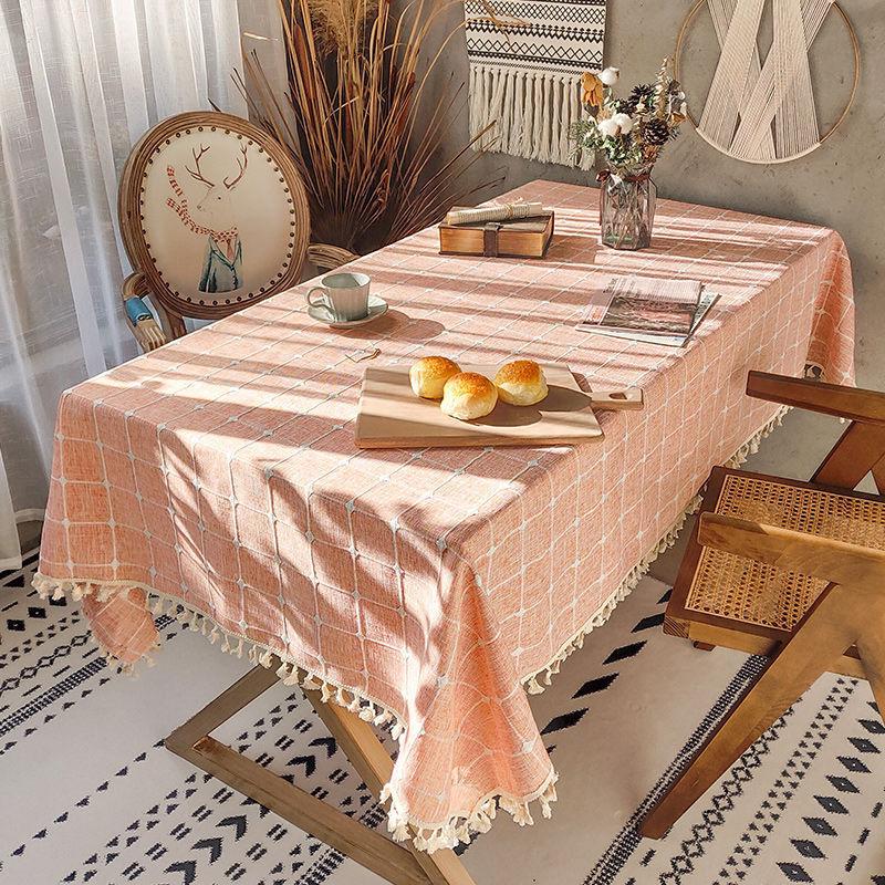 Plaid Cotton And Linen Tablecloth, Rectangular Table Fabric, Coffee Table Mat, Dustproof Cover