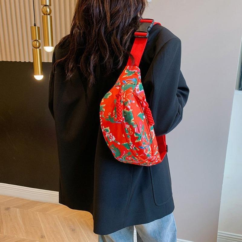 Big Flower Crossbody Bag New Guochao Breast Bag Personality Versatile Fashion Fanny Bag Tide Bag