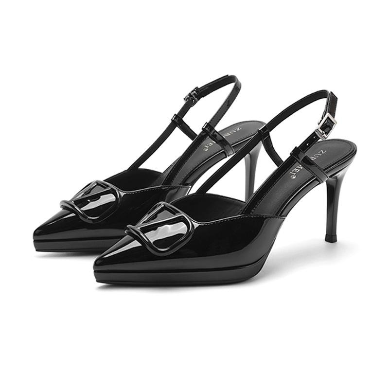 1088-25 Not tired feet, sexy bag head, empty high-heeled sandals, women's V-buckle pointed head, thin heel, waterproof table high-heeled shoes