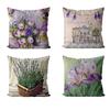 Happy Easter Day Purple Flower Pillow Case Hydrangea Lavender Rose Forest Pillowslip  Cushion Covers Sofa Living Room