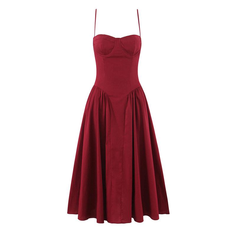 

French Retro Strapless Backless Waist-cinching Gown with Spaghetti Straps Large
