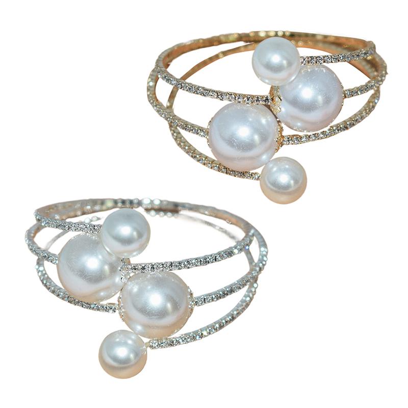 Fashion Imitation Pearls Rhinestone Winding Bracelets For Women Wedding Jewelry Party Accessries