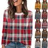 Ladies' Plaid Printed Fashionable Casual Round Neck Long Sleeved Round Neck Top