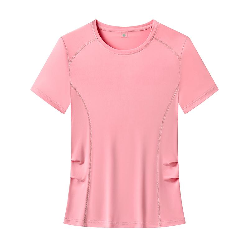 

Sports Short Sleeved Color Blocked Fitness Top, Women s Tight Yoga Suit, Outdoor Running Casual T-shirt XXXXL рожевий