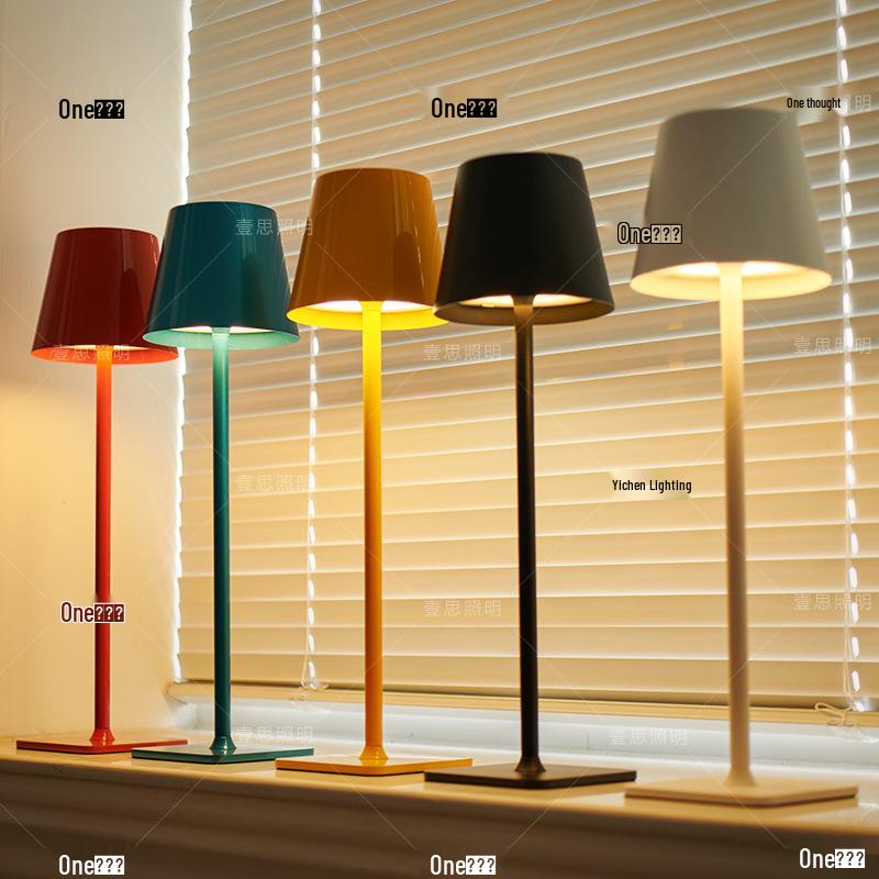 Rechargeable High-Leg Iron Table Lamp - Outdoor Touch-Control, Three-Color USB Light for Restaurants
