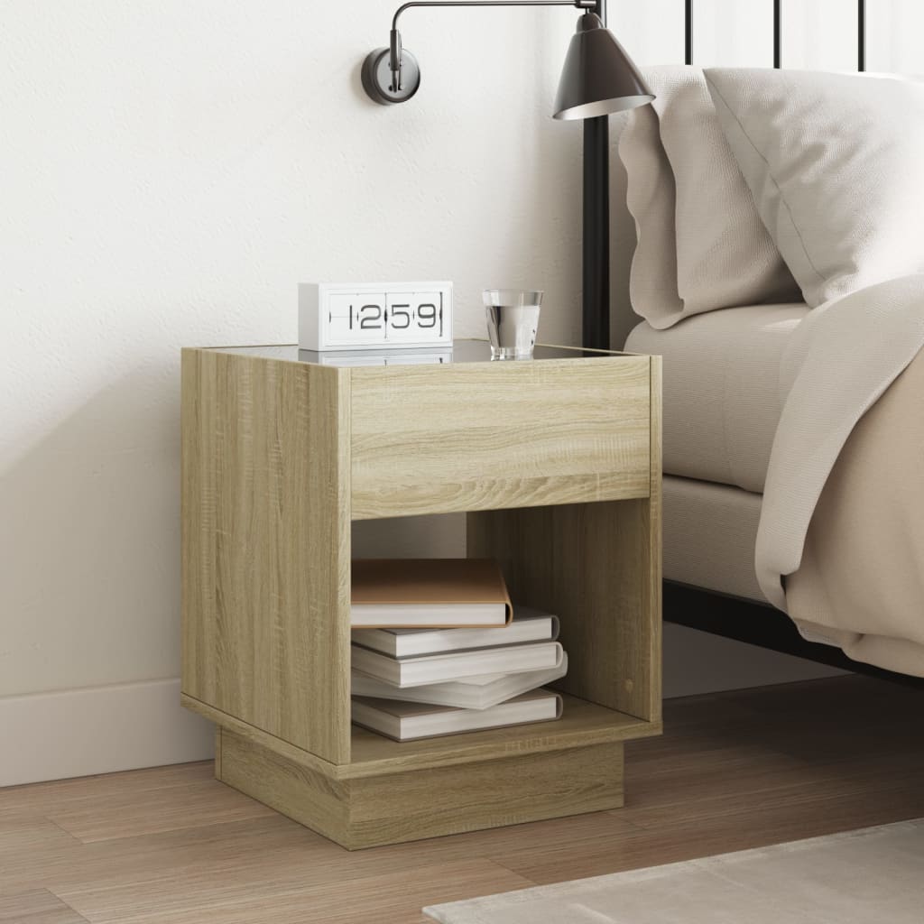 Nightstand with Infinity LED Sonoma Oak Finish 40 x 40 x 50 cm