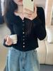 Women's Korean Style V-Neck Button-Down Cardigan Sweater - Autumn/Winter Fashion Knit Outerwear