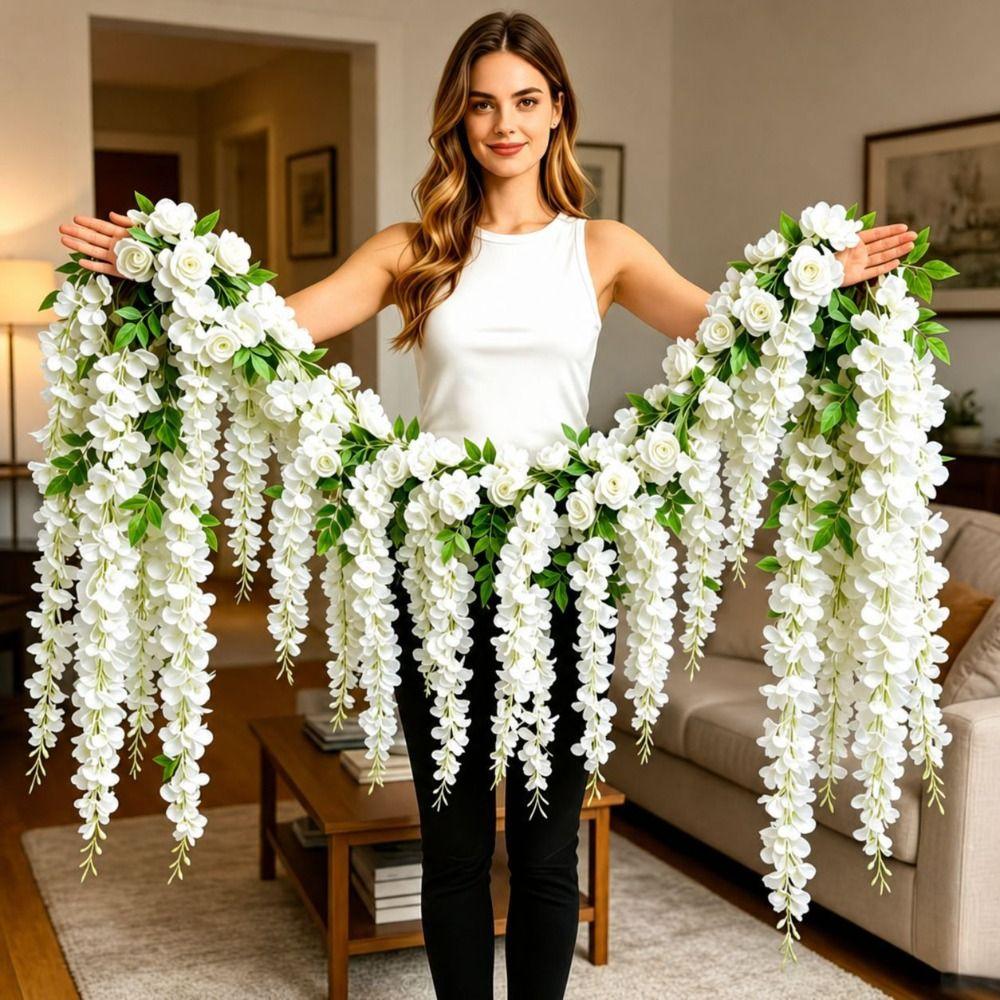 UV Resistant Artificial Rose Flower Garland Dense Flowers Realistic Look Simulated Wisteria Flower Plastic Real Touch
