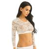 Women's Sexy Tops Lace Mesh See Through Long Sleeves Crop Tops Short Blouse T-shirt Clubwear Streetwear