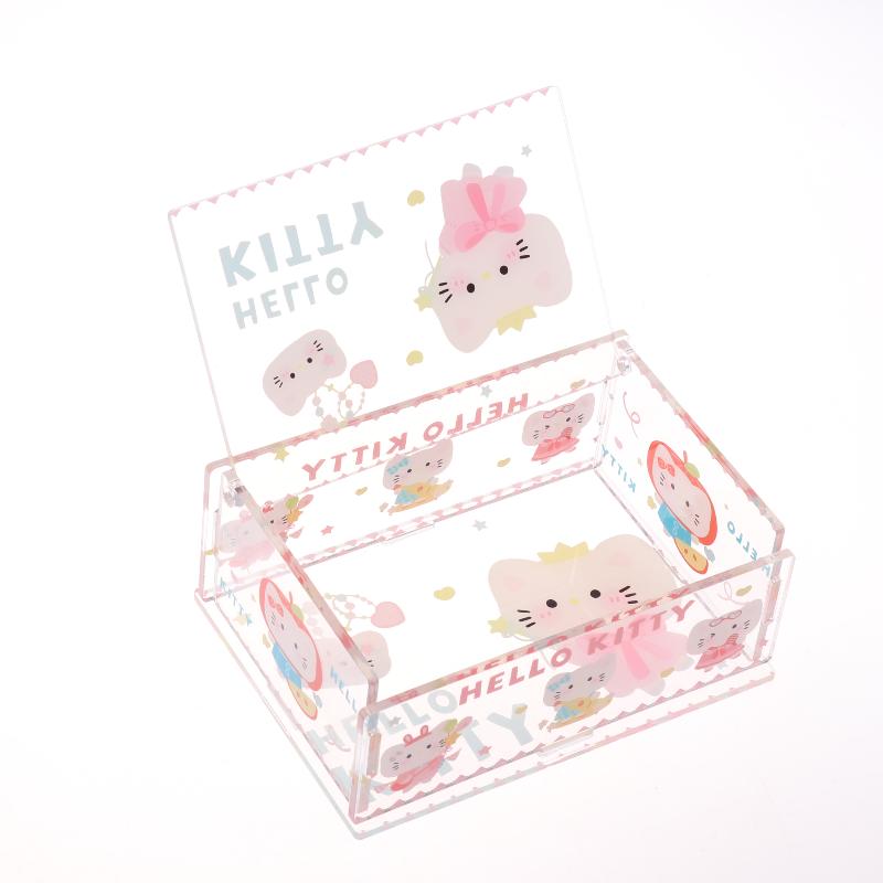 Hello Kitty Storage Box Cute Acrylic Flip Desktop Storage Box Dust-Proof Ornaments Removable Home Decora