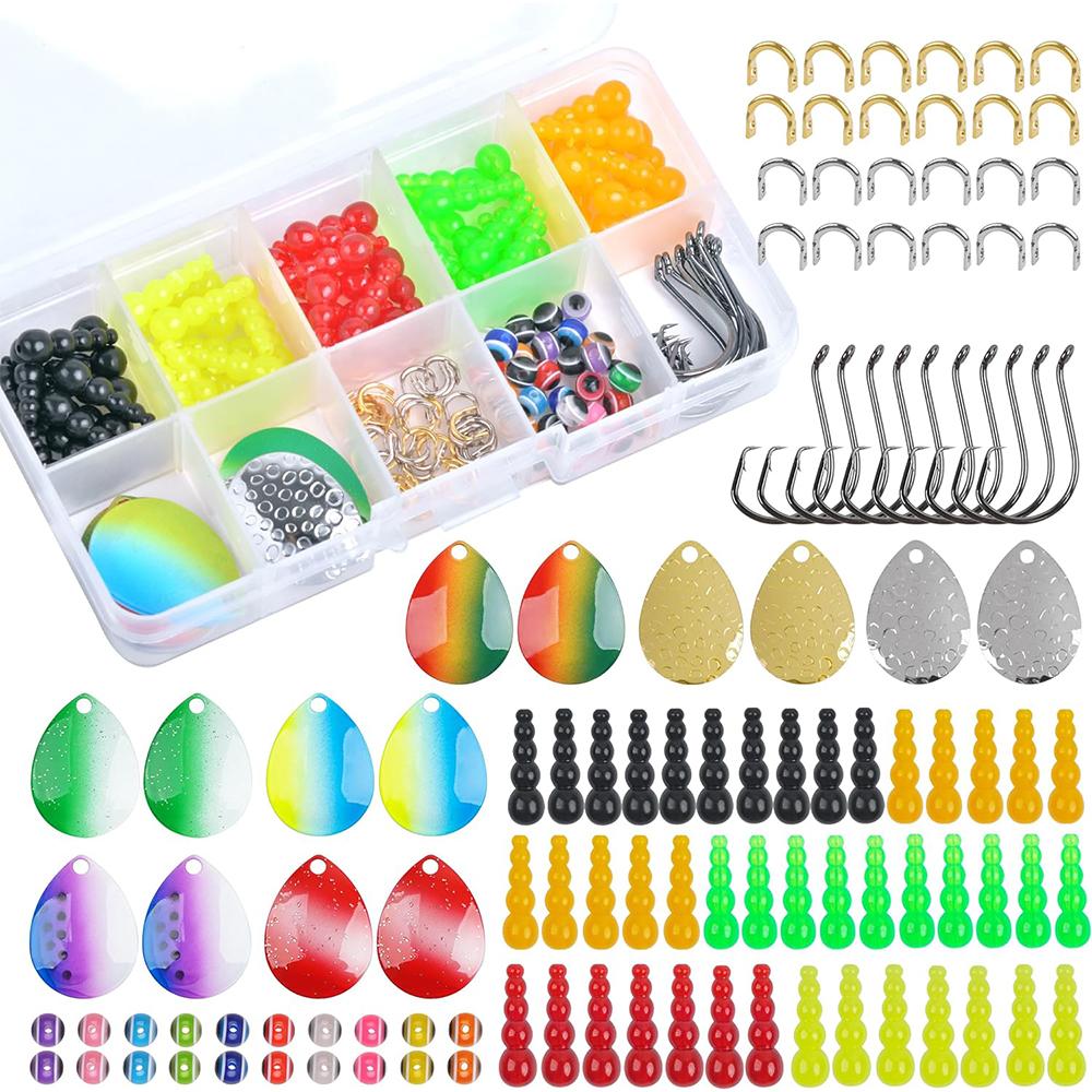 

144Pcs/Box Lure Making Kit Crawler Harness Octopus Hooks Colorado Spinner Blades Stacked Fishing Beads for Walleye Spinner Rigs