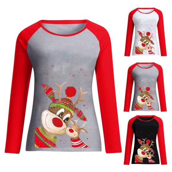 Chemisier femme noël cerf couleur bloc automne dessin animé cerf manches longues