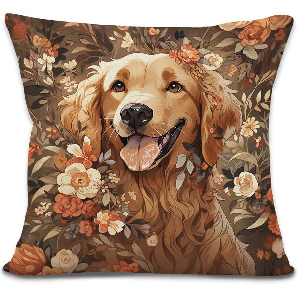 Bichon Frise Pillow Covers 18x18 inches, Vintage Floral Dog Throw Pillow Covers, Gifts for Dog Lover, Farmhouse Botanical Style Decorative