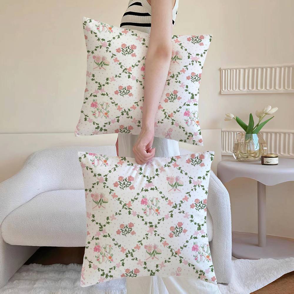 Tea Break Floral Pillow Case Sofa and Living Room Decorative Cushion Covers Dust-proof and Mite-proof Invisible Zipper