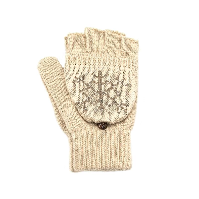 Gloves Men'S And Women'S Snowflake Flip Dual-Purpose Knitted Gloves Warm Jacquard Half-Finger Gloves