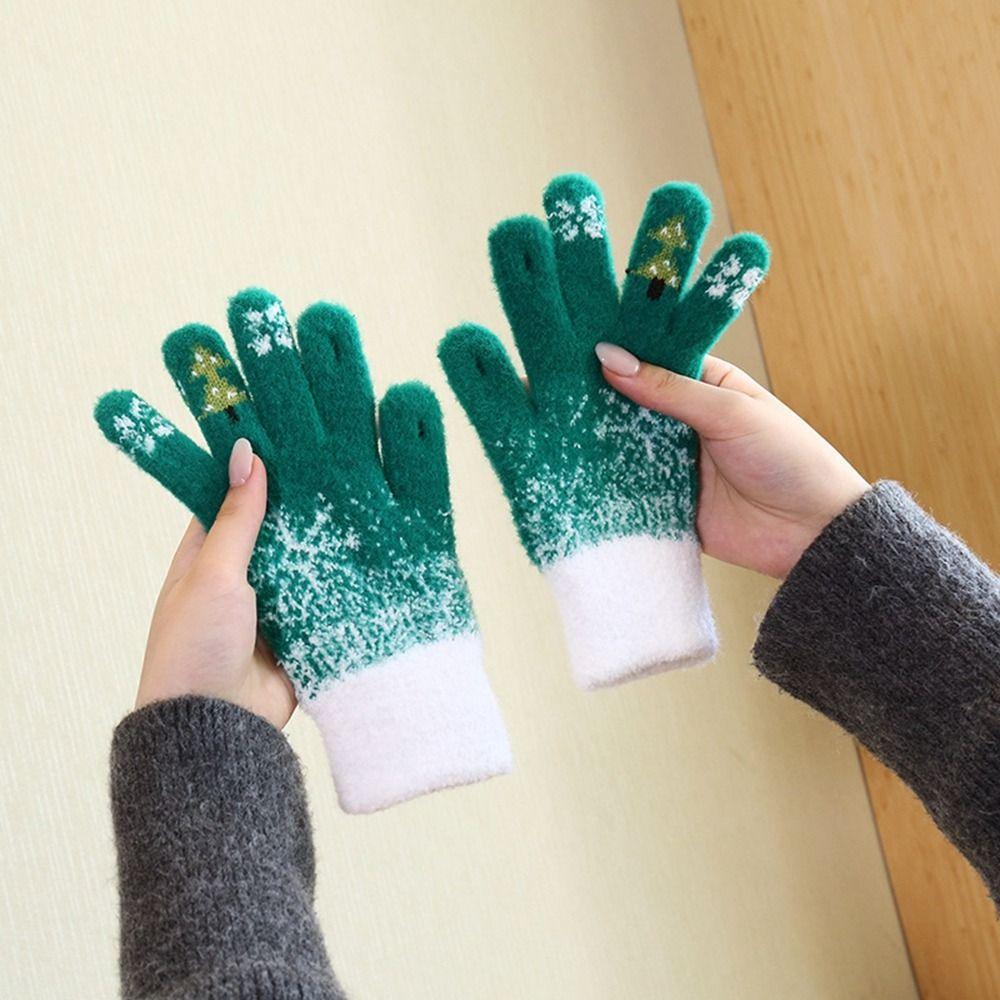 Red Christmas Knitted Gloves  Women Mittens Lovely Winter Velvet Gloves  Male