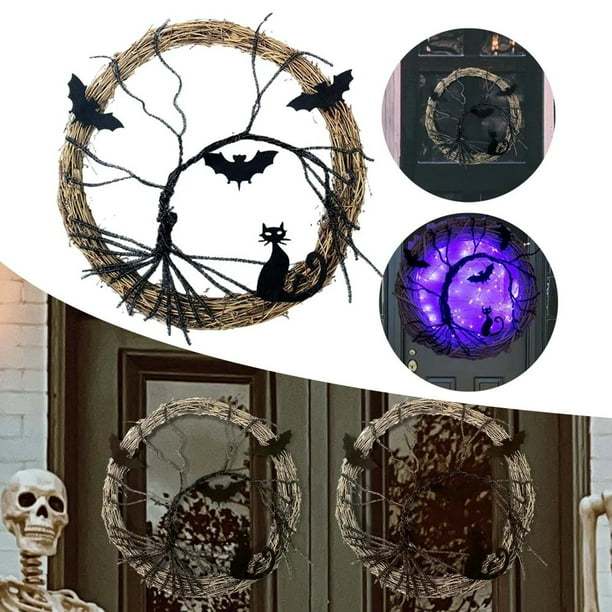 35cm Black Branch Red LED Light Halloween Bat Wreath 35*35cm 170g Door Window Hanging Vine Corridor Luminous Decoration 1 Wreath