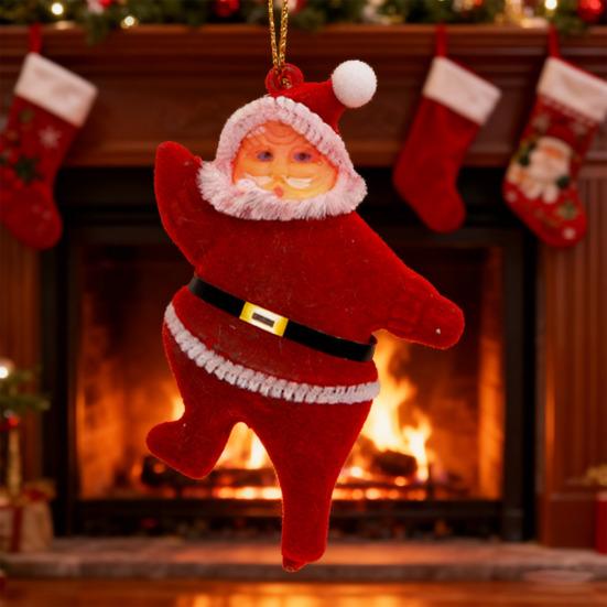 Santa Claus Ornaments 3D Flocking Santa Doll Christmas Tree Hanging Ornaments