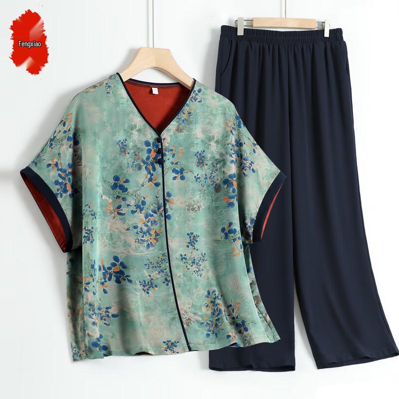 

Elderly Women s Summer Short-Sleeved Two-Piece Set 4XL