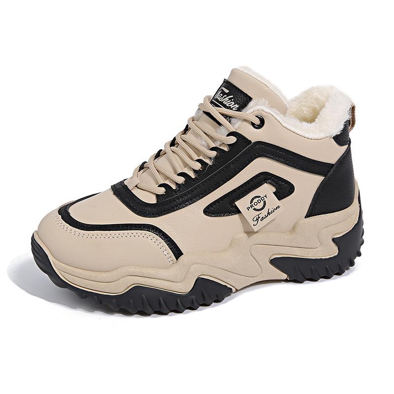 Women's Korean-Style Fleece-Lined High-Top Shoes - Versatile, Thick-Soled, Warm, Cotton Sporty Casual Dad Shoes