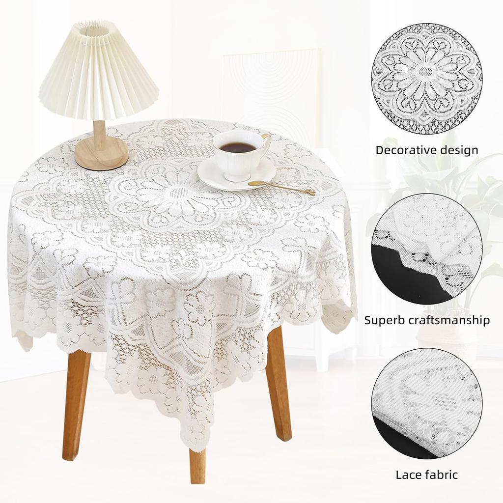 Square Lace Tablecloth 35 X 35 Inch, Off White Lace-Tablecloths & Small Tablecloths Laces Vintage for Round Coffee Table, White Laces Fabric