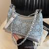 2025 New Retro Denim Handbag, Foreign-style High-end Underarm Baguette Bag, Fashionable Rivet Chain Messenger Bag