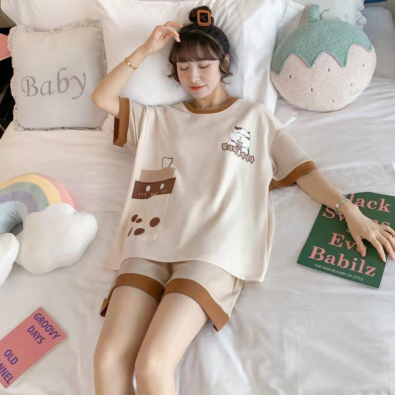 Summer Shorts Set Women's Pajamas Set Cute Cartoon Print Leisure Young Girls Sleepwear Short Sleeve Tops and Shorts Pijamas Women Homewear
