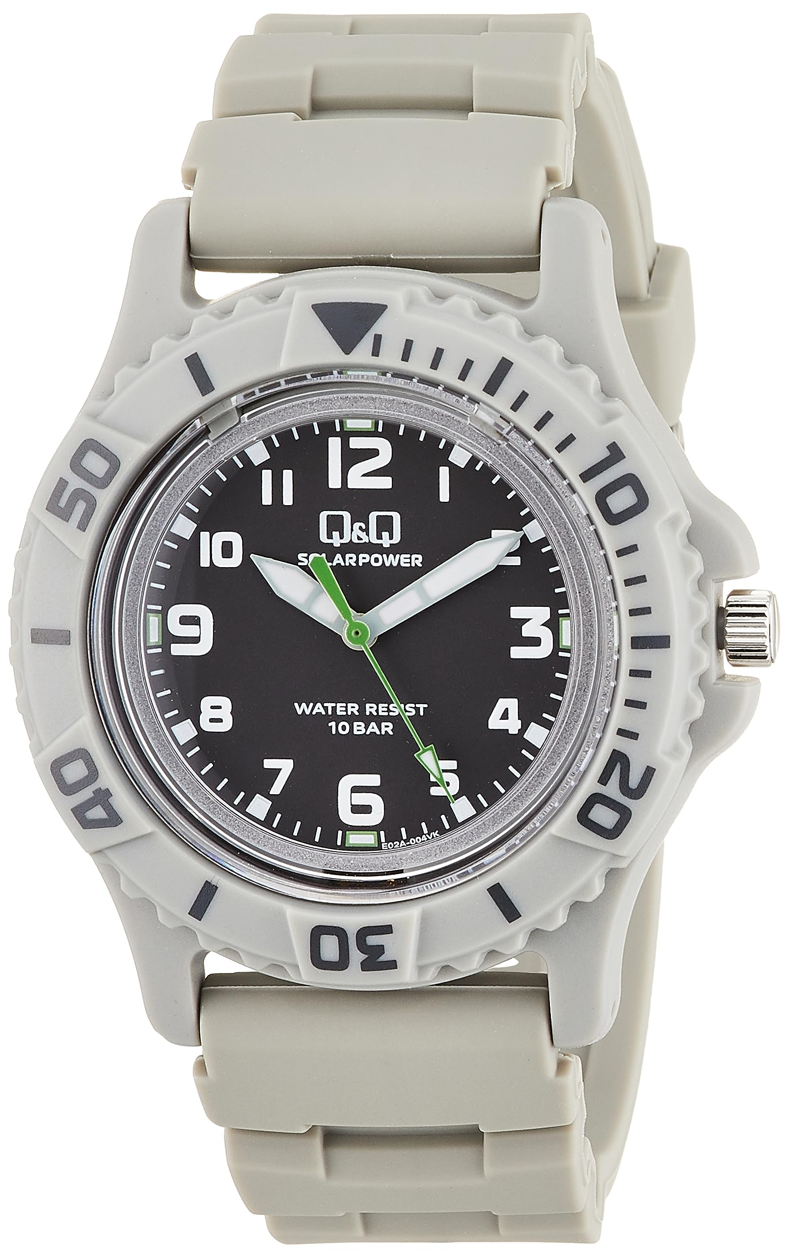 

Citizen Analog 10 ATM Water Urethane Q&Q Men s Watch, Solar, Resistant, Strap, Gray, E02A-004VK серый