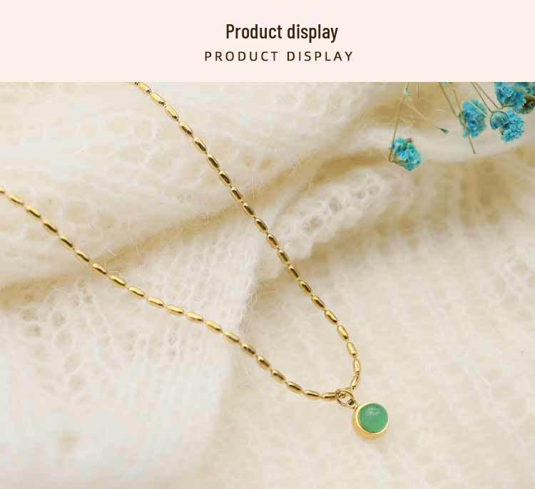 Elegant Korean-Japanese Style Titanium Steel Necklace with Colorfast Natural Stone Pendant - Light Luxury Sweater Chain