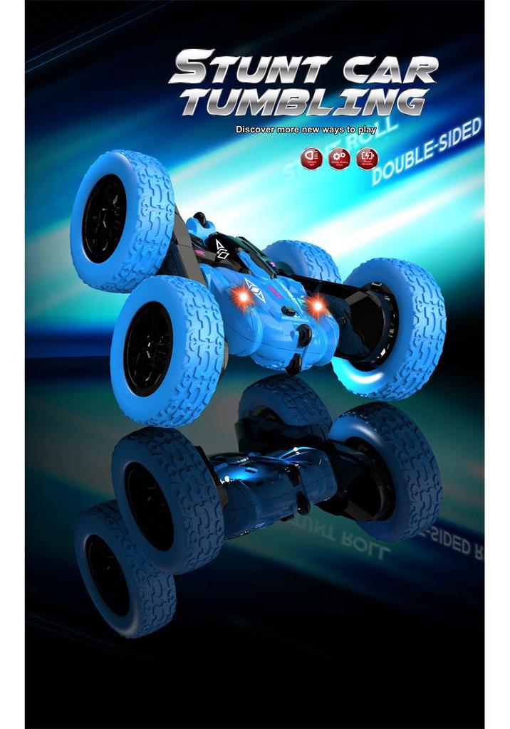 Children's 4-Wheel Double-Sided Long-Distance RC Stunt Car with 2.4G Control, LED Lights, Off-Road and Drifting Capabilities