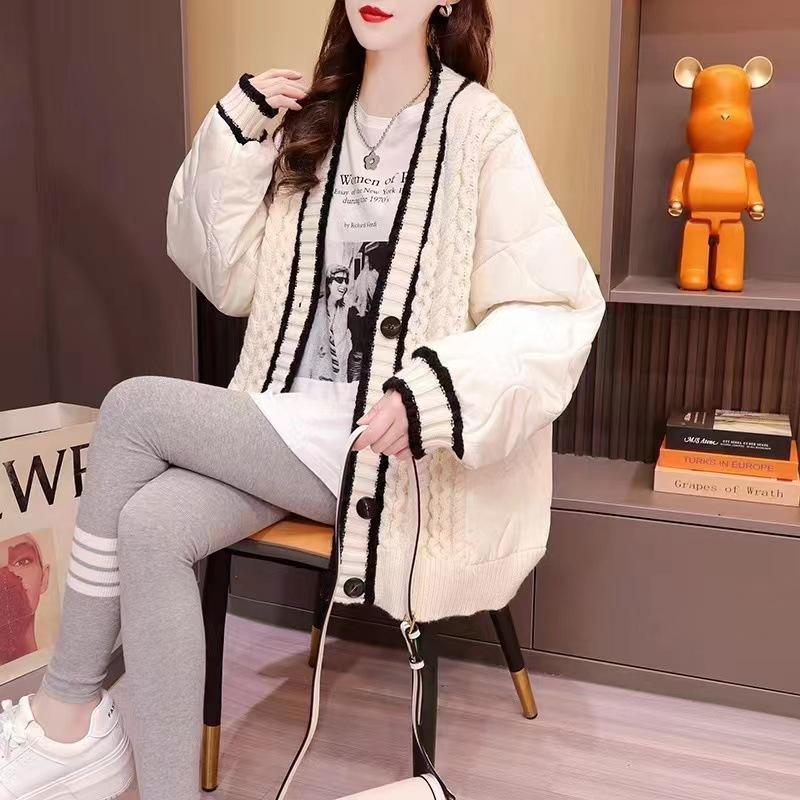 Autumn and winter new fashion temperament cotton plus color matching knitted sweater cardigan jacket women