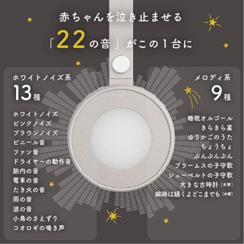Colulu LULLME White Noise Machine with Recording and Playback Function for 22 LED Night USB Timer Function Babies, Sounds, Light, Rechargeable, (Grey