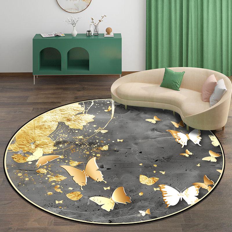 3D zlatý motýlí koberec, obývací pokoj, pohovka, koberec, protiskluzový čajový stolek, šatna, koberce do obývacího pokoje, dekorace, ložnice, kulatá podlahová rohožka
