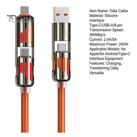 Fast Charging Data Cable 240W Thickened Silicone Charging Cable Multi-Protocol Data Transfer Cable for IPhone Tablets