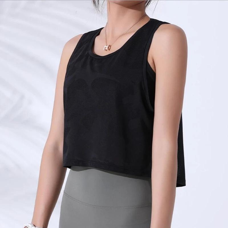Frauen Tarnung Laufhose Weste Fitness Crop Top Ärmelloses Mesh Yoga Shirts Atmungsaktive Workout Gym Tank Tops Weibliche Sportswear